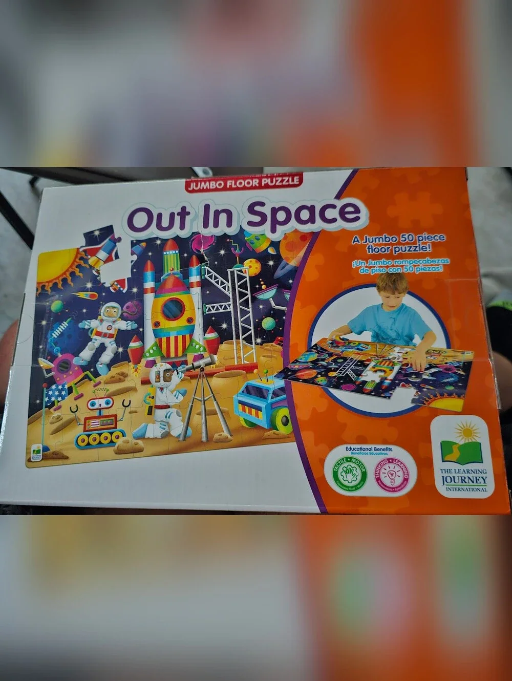 Out In Space Jumbo Floor Puzzle - Colorful Space Theme (Blue/Yellow)